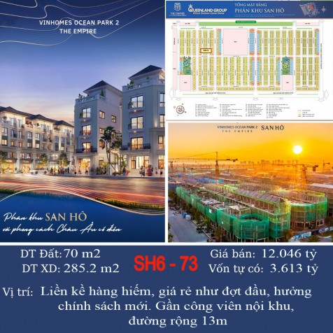 ĐỘC QUYỀN CĂN SHOPHOUSE SH6-73 PHÂN KHU SAN HÔ